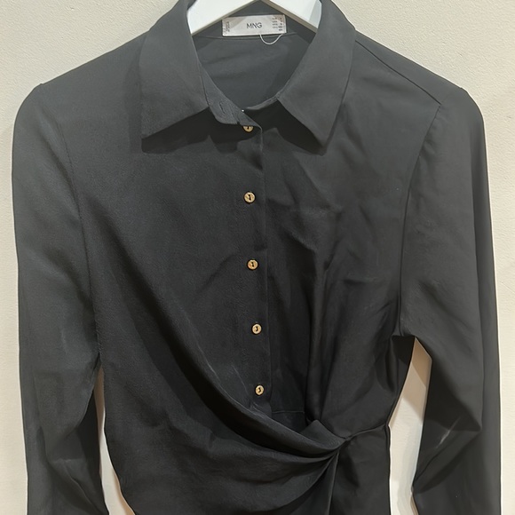Women’s Mango Knot Detail Button Down Shirt Dress Size Medium 6 Black - Picture 6 of 8